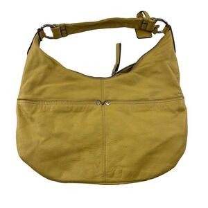 Tignanello Leather Shoulder Hobo Purse Mustard Yellow